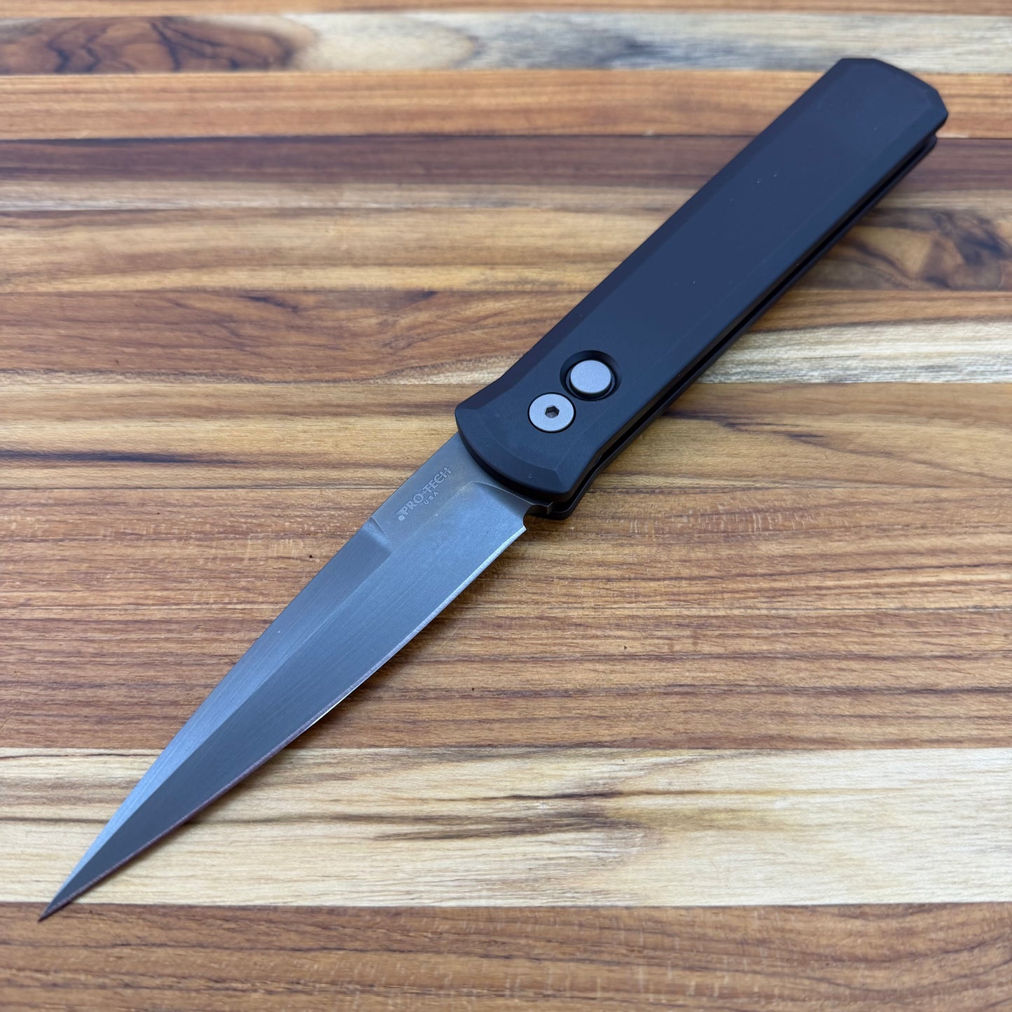 Pro-Tech Godfather 4" Auto w/ Smoky Grey Blade & Black Aluminum Handle