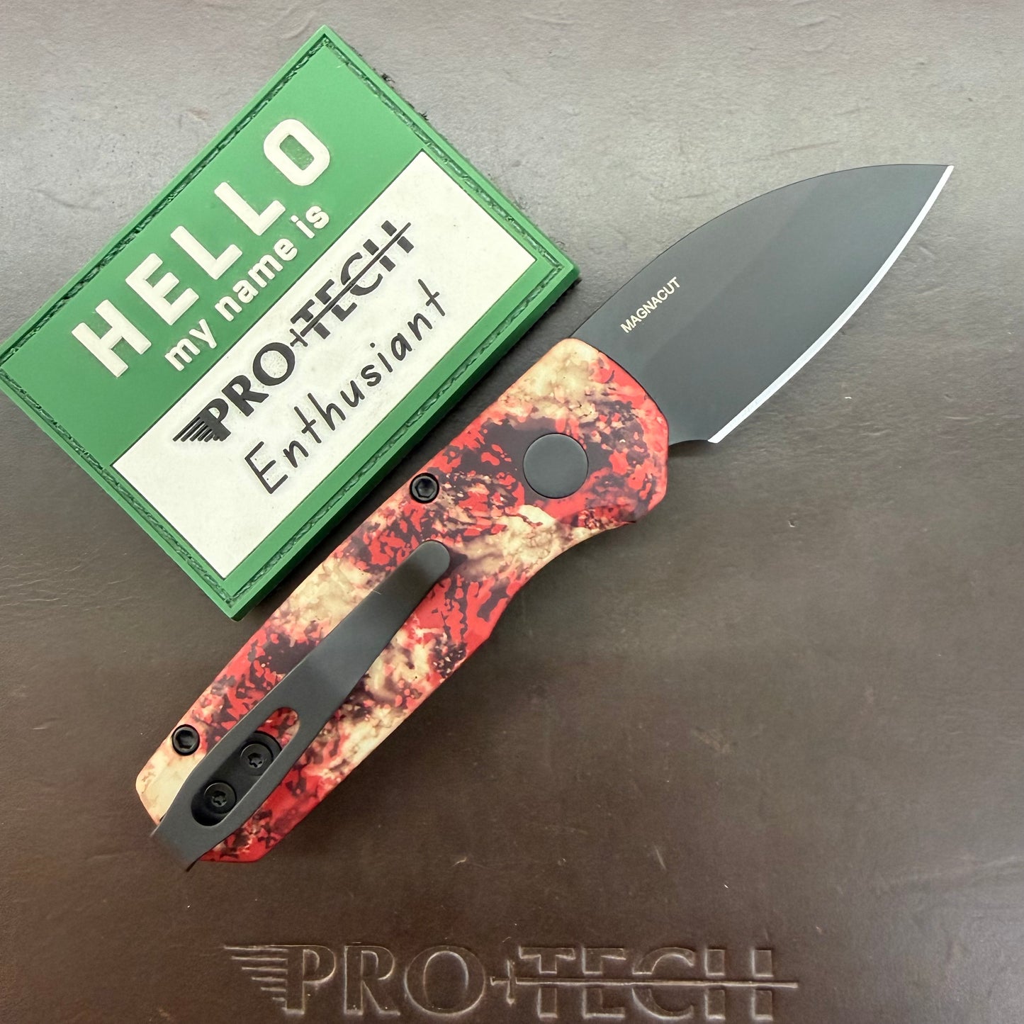 Pro-Tech Runt 5 2" Auto w/ DLC Wharncliffe Blade & Crimson Tiger Camo Aluminum Handle