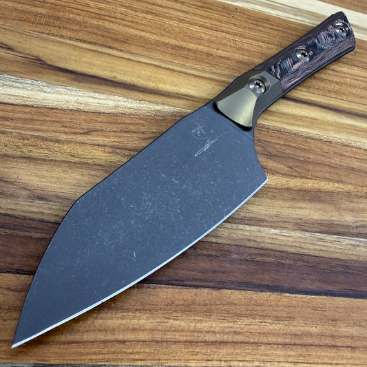 Microtech Signature Series Culinary 4.2" DLC Santoku w/ Bronze Titanium Bolster & Livewire Carbon Fiber Handle