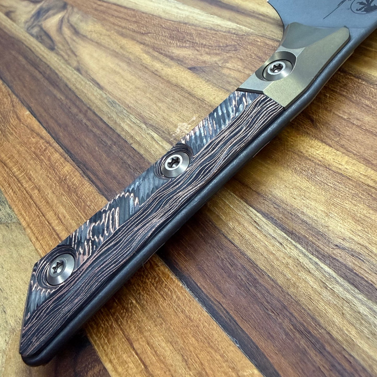 Microtech Signature Series Culinary 4.2" DLC Santoku w/ Bronze Titanium Bolster & Livewire Carbon Fiber Handle