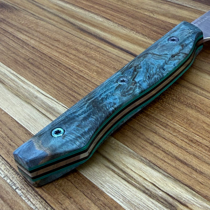 Meglio Blade Show Semi-Custom 5.25" Satin Petty w/ Turquoise Maple Burl Handle