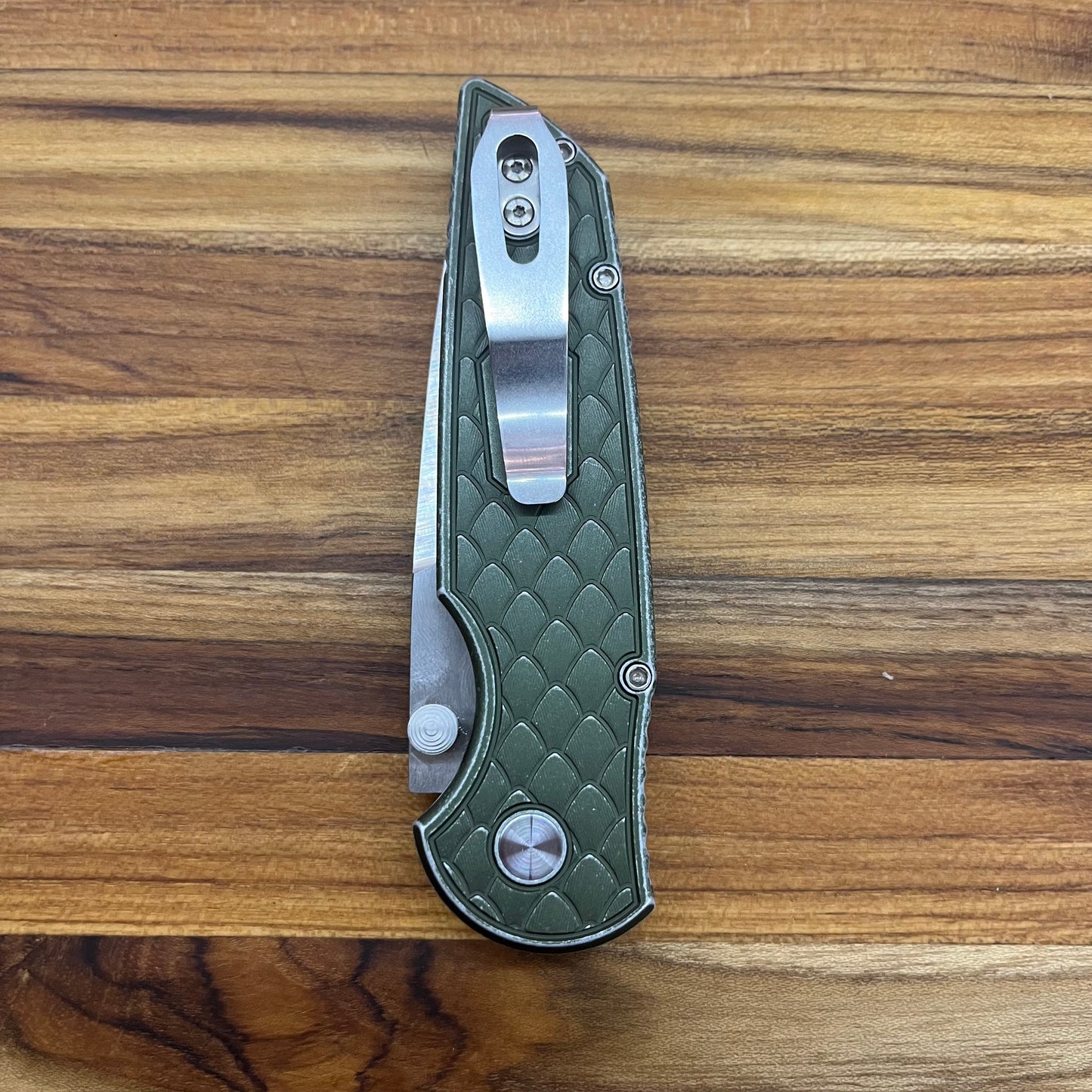 Pro-Tech TR-3 Integrity 3.5" Folding Knife w/ Green Battleworn Reptile Texture Aluminum Handle