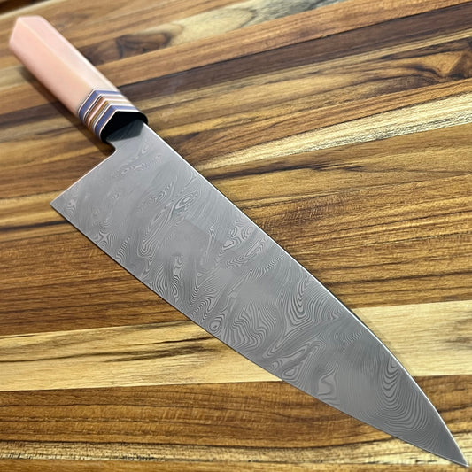 3rd Hill Customs 215mm (8.5") Damasteel Gyuto w/ Peach Resin Handle