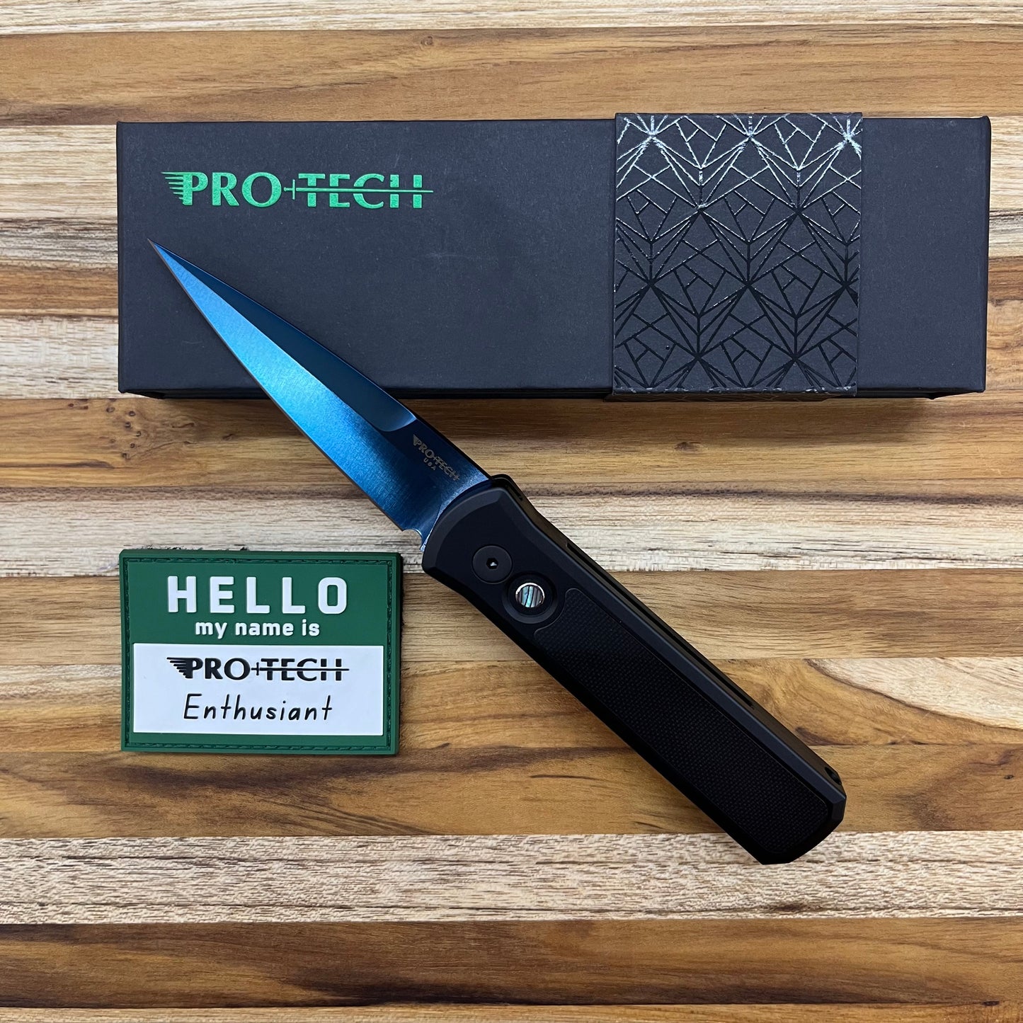 Pro-Tech Godson 3.15" Sapphire Auto w/ Deep Carry Black Aluminum & G10 Inlay Handle