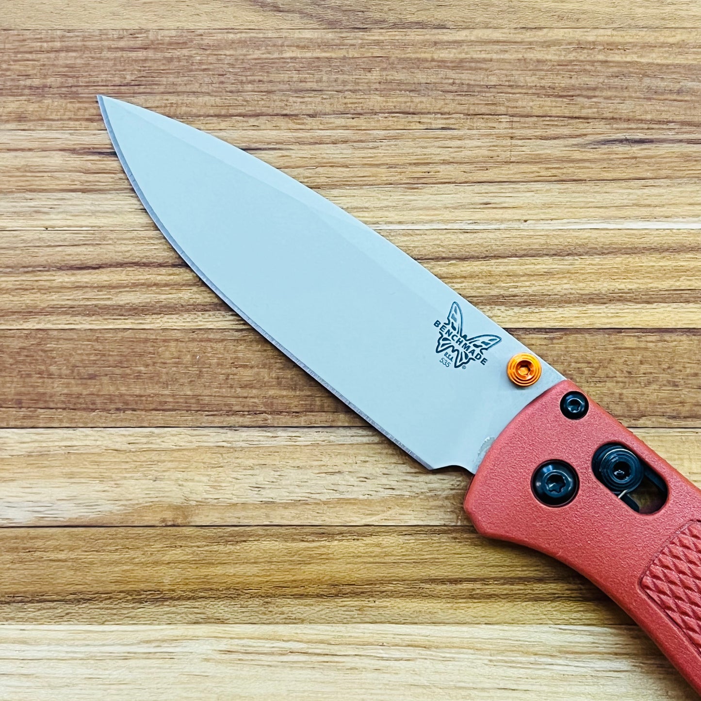 Benchmade Bugout 3.25" Folding Knife w/ Rust Orange Grivory Handle