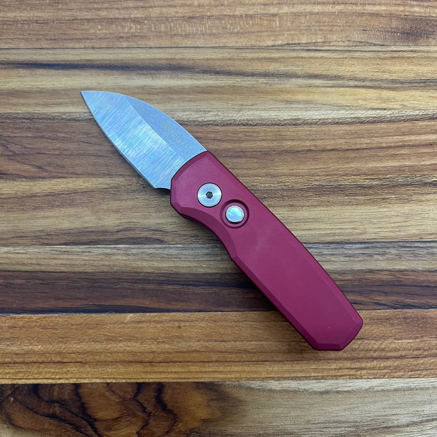 Pro-Tech Runt 5 2" Auto w/ Wharncliffe Blade & Red Aluminum Handle