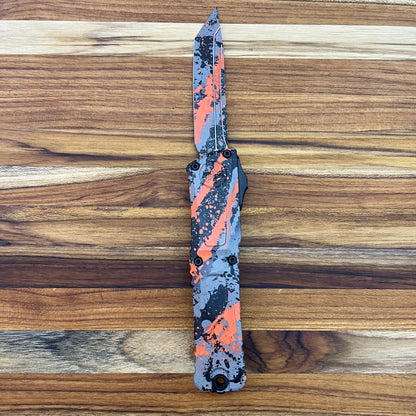 Microtech Combat Troodon Gen III T/E 4" OTF w/ Bull Shark Gray/Black Orange Splatter Aluminum Handle