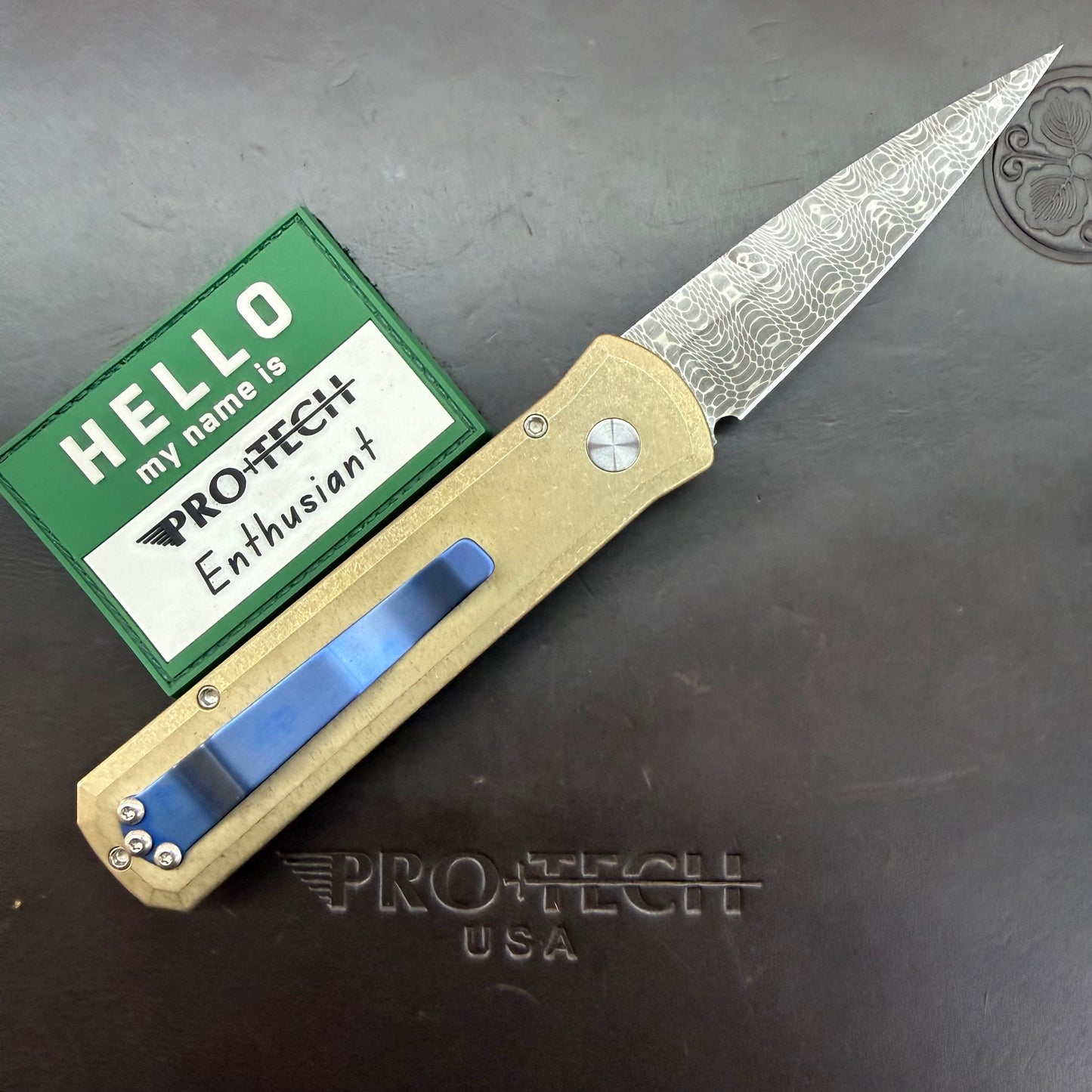 Pro-Tech Blade Show Custom Godson 3" Auto w/ Vegas Forge Vines and Roses Damascus Blade & Stonewashed AlBronze Handle