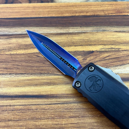 Microtech UTX-85 Gen III D/E 3" OTF Marfione Select Blued Baker Forge Coppermai Damascus w/ Blue Titanium Accent