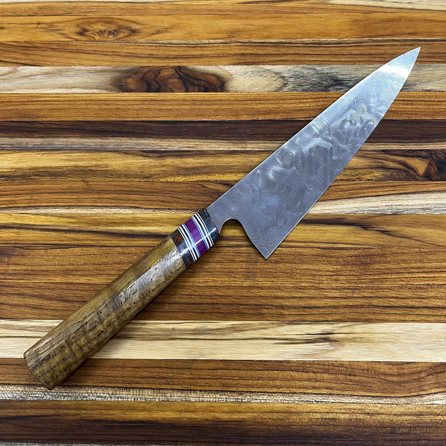 3rd Hill Customs Damasteel 220mm (8.5") Chef's Knife w/ Curly Oak Handle