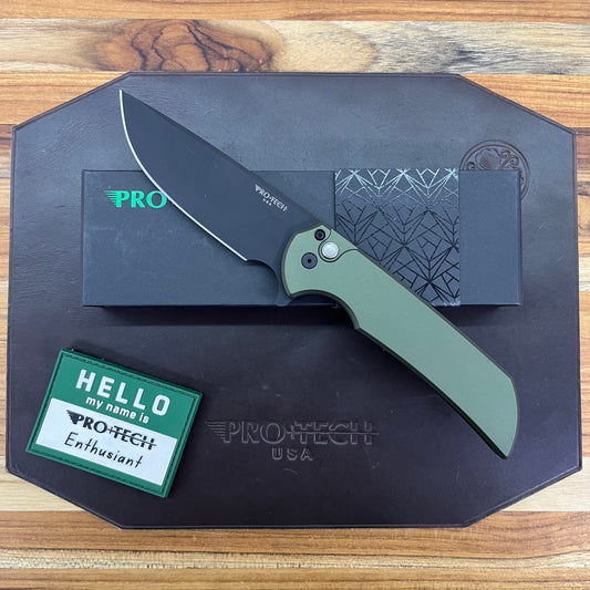 Pro-Tech Mordax 3.5" Flipping Knife w/ Black DLC Blade & Green Aluminum Handle