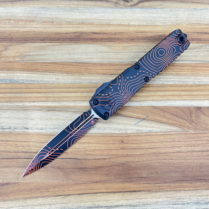 Microtech Signature Series Ultratech Gen IV D/E 3.5" OTF w/ Topographic Black/Orange Camo Aluminum Handle