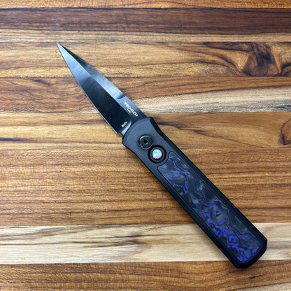 Pro-Tech Godson 3.15" Auto w/ Black Aluminum Handle & Violet Marble Carbon Fiber Inlay
