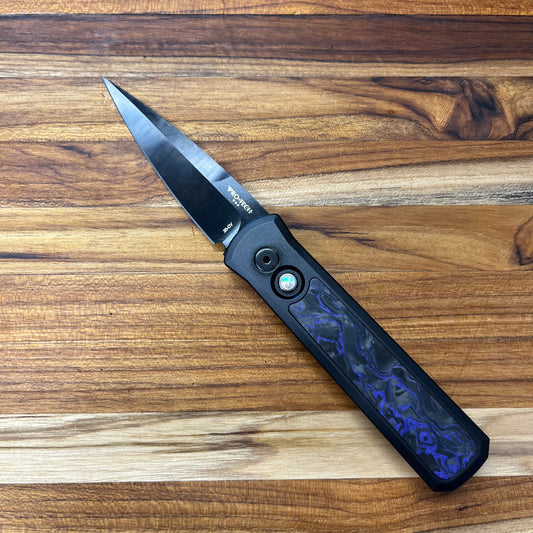 Pro-Tech Godson 3.15" Auto w/ Black Aluminum Handle & Violet Marble Carbon Fiber Inlay