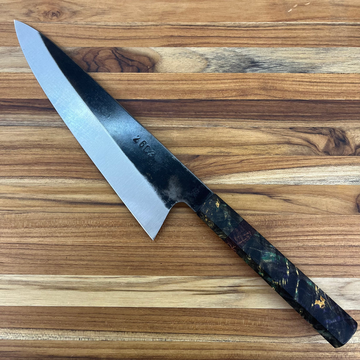 Burningsword Ironworks 240mm (9.5") Tall Gyuto w/ Maple Burl Handle