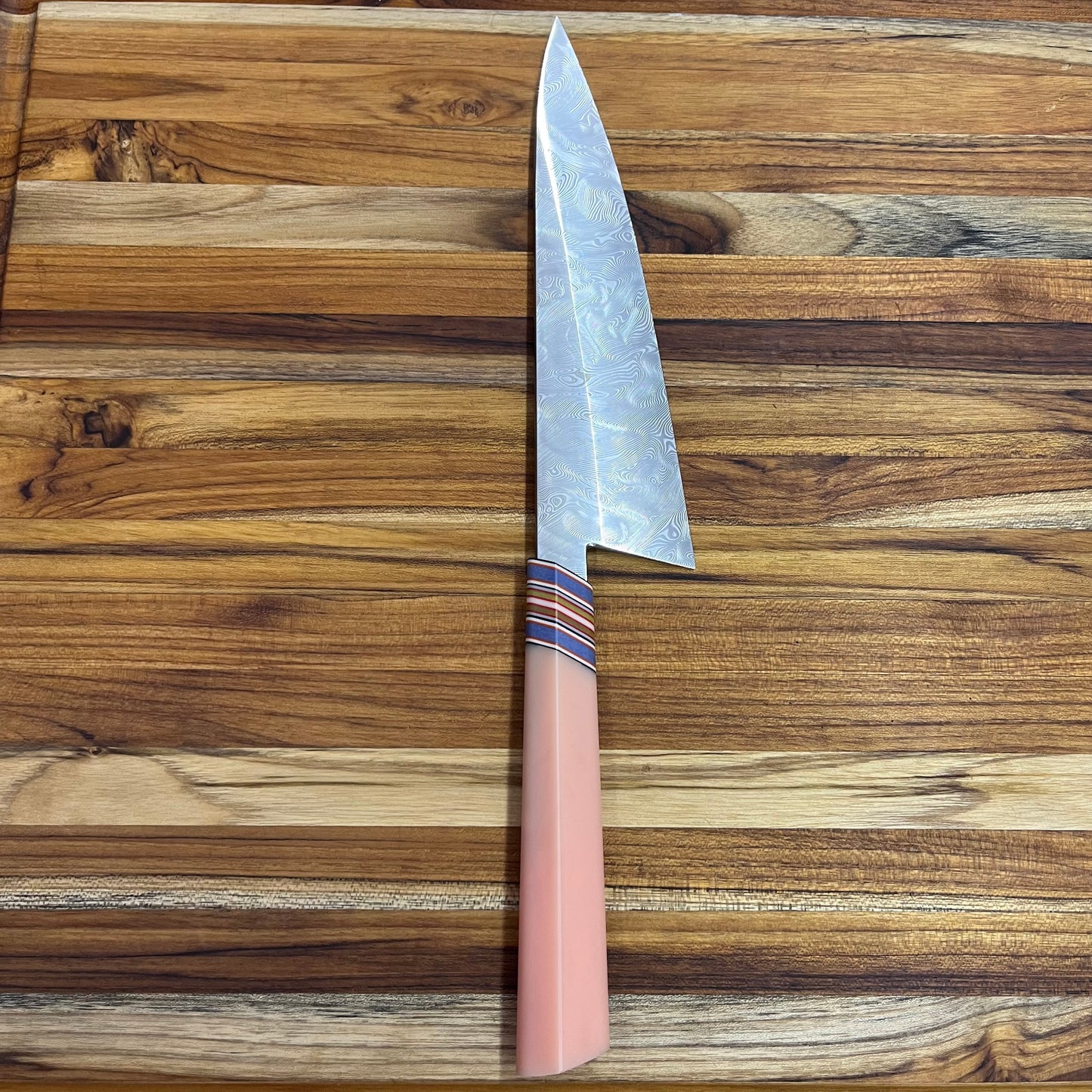 3rd Hill Customs 215mm (8.5") Damasteel Gyuto w/ Peach Resin Handle