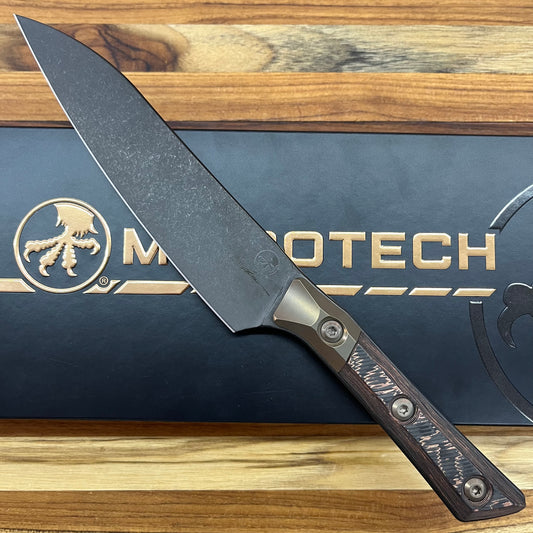 Microtech Signature Series Culinary 6" DLC Utility Knife w/ Bronze Titanium Bolster & Livewire Carbon Fiber Handle