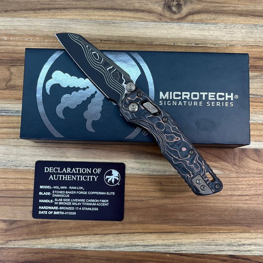 Microtech Marfione Select MSI Mini Ram-Lok 3" Folding Knife w/ Livewire Carbon Fiber & Bronze Titanium Accented Handle