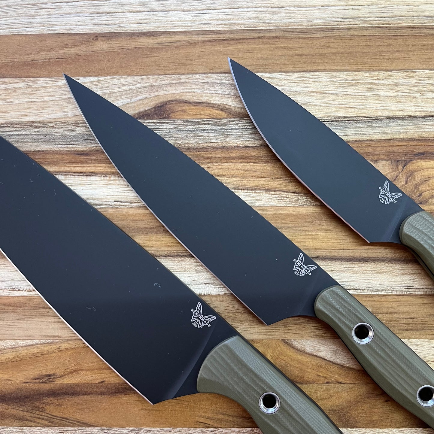 Benchmade Kitchen Knives 3 Piece Set w/ OD Green & Black G10 Handles