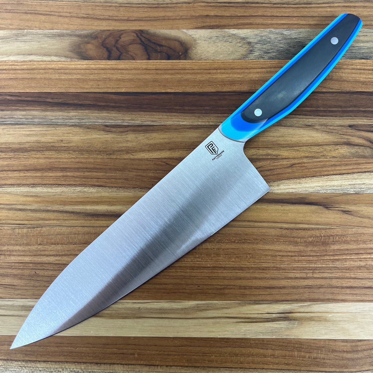 Patterson Forge Semi-Custom 200mm (8") Chef's Knife w/ Retro Blue TRD G10 Handle