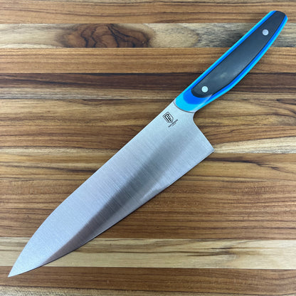 Patterson Forge Semi-Custom 200mm (8") Chef's Knife w/ Retro Blue TRD G10 Handle