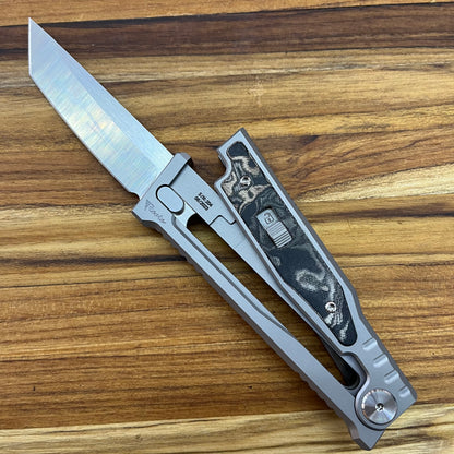 Reate EXO-M 3.25" Tanto Gravity Knife w/ Burl Camo Handle