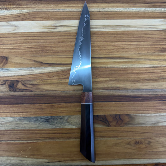 Enceladus Blade Show Custom 180mm (7") K-Tip Gyuto w/ G10 & Honduran Rosewood Burl Handle