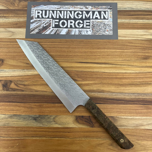 Running Man Forge Semi-Custom 210mm (8.25") Kiritsuke w/ Laser Engraving & Brown/Orange Maple Handle