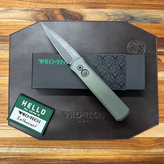 Pro-Tech Godson 3.15" Auto w/ DLC Washed Blade & Green Aluminum Handle