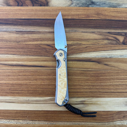 Chris Reeve Small Sebenza 31 3" Folding Knife w/ Polished Titanium Handle & Box Elder Maple Inlay