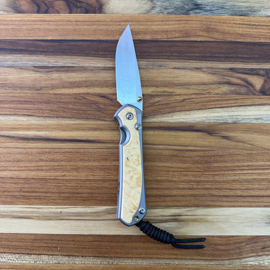 Chris Reeve Small Sebenza 31 3" Folding Knife w/ Polished Titanium Handle & Box Elder Maple Inlay