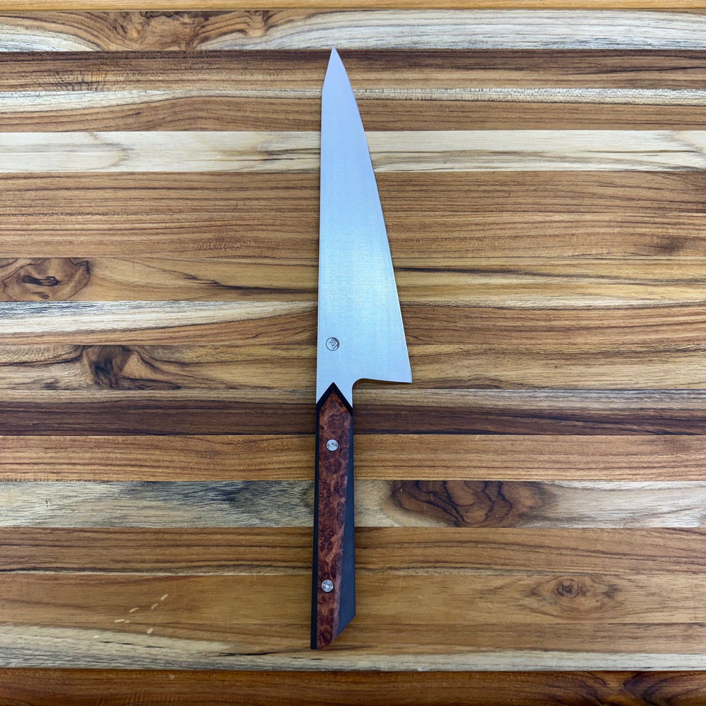Enceladus Custom 200mm (8") K-Tip Gyuto w/ Amboyna Burl & Richlite Handle