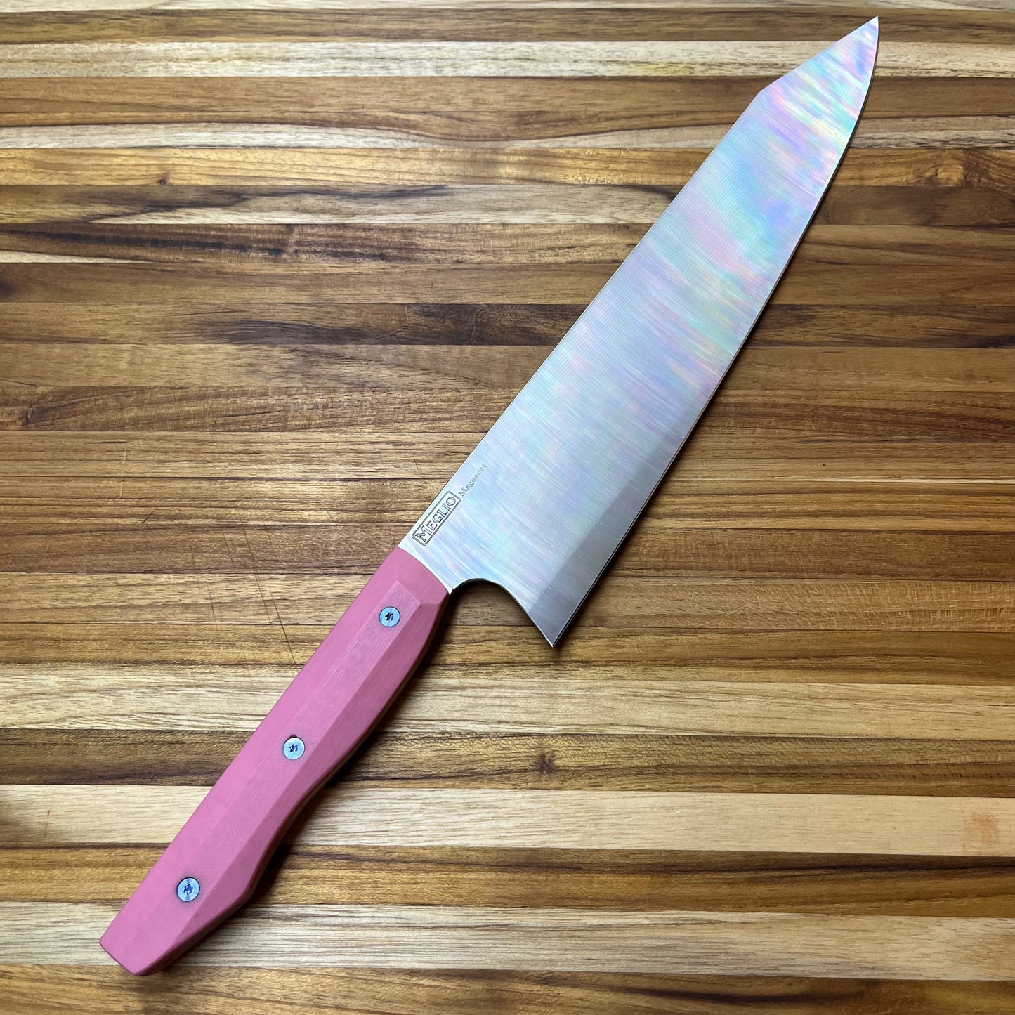 Meglio Production 10" Satin Kiritsuke 2.0 w/ Pink G10 Handle