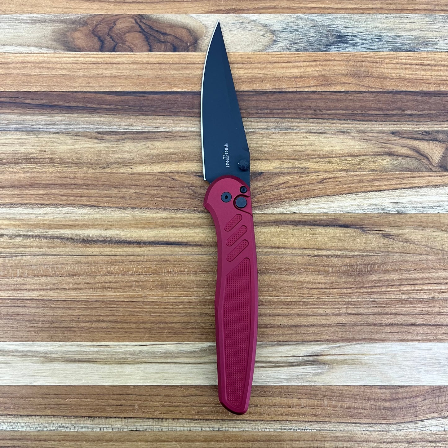 Pro-Tech Avalon 4" Folding Knife DLC Black w/ Knurled Red Aluminum Handle