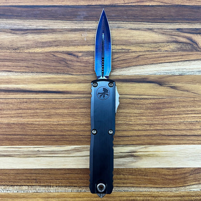 Microtech UTX-85 Gen III D/E 3" OTF Marfione Select Blued Baker Forge Coppermai Damascus w/ Blue Titanium Accent