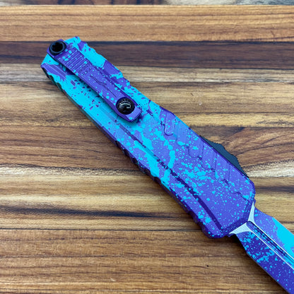 Microtech Signature Series Cypher II D/E 3.5" OTF w/ Baja/Purple Splatter Aluminum Handle