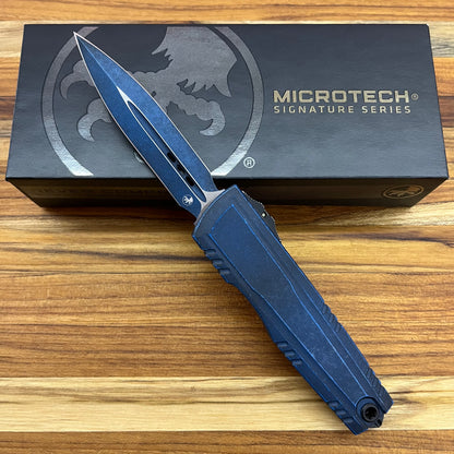 Microtech Luminary ZBP D/E 3.5" OTF w/ Weathered Blue Aluminum Handle
