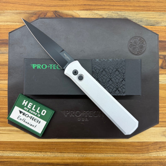 Pro-Tech Godfather 4" Auto w/ Black Blade &  Silver Aluminum Handle