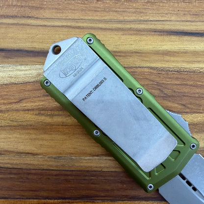 Microtech Exocet D/E 2" OTF w/ OD Green Aluminum Handle & Money Clip