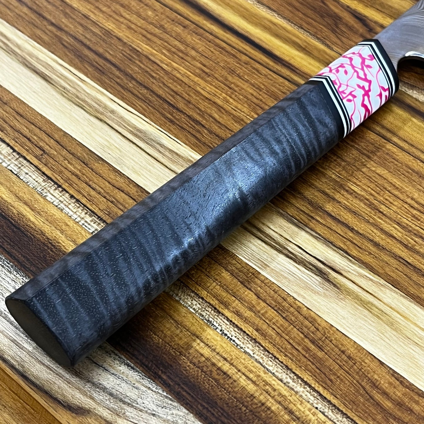 3rd Hill Customs Damasteel 280mm (11") Sujihiki w/ Black Curly Mango Handle