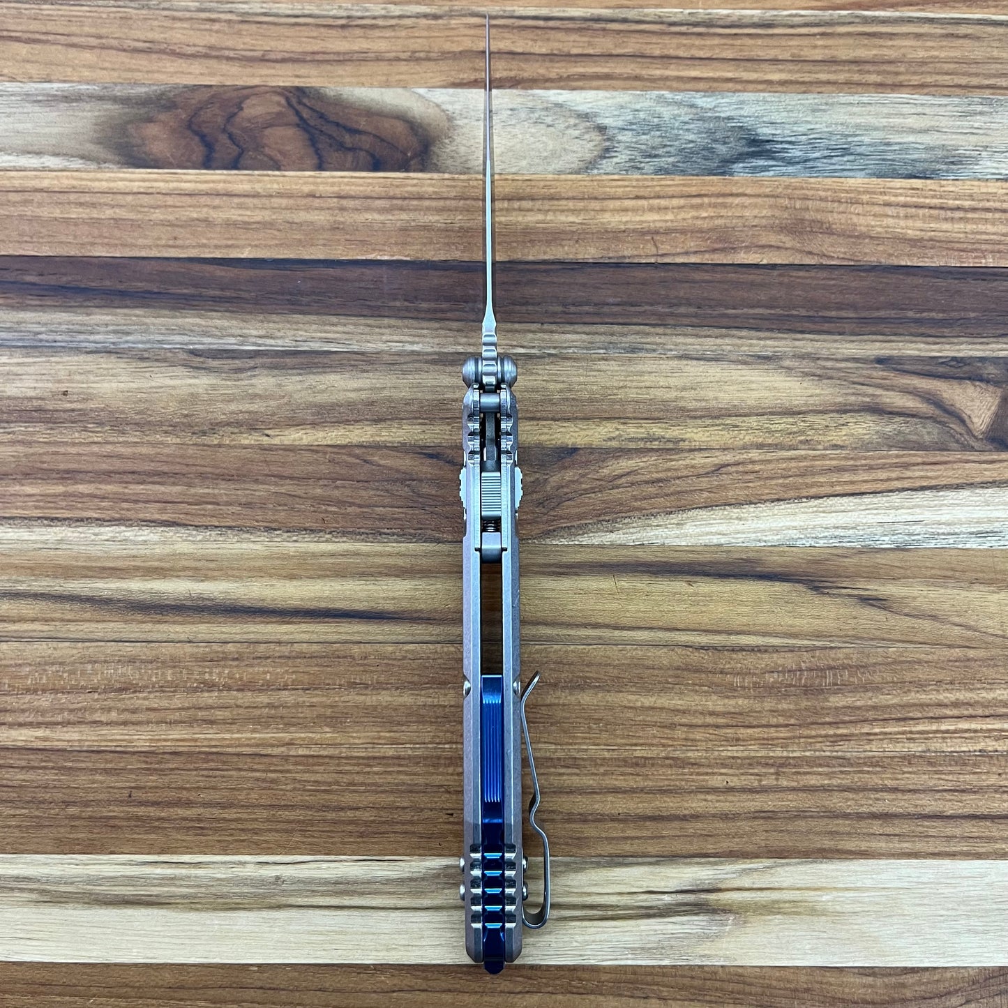 Microtech Marfione Select Socom Ram-Lok Spear Point 4" Folding Knife w/ Stonewashed Titanium & Blue Accented Handle