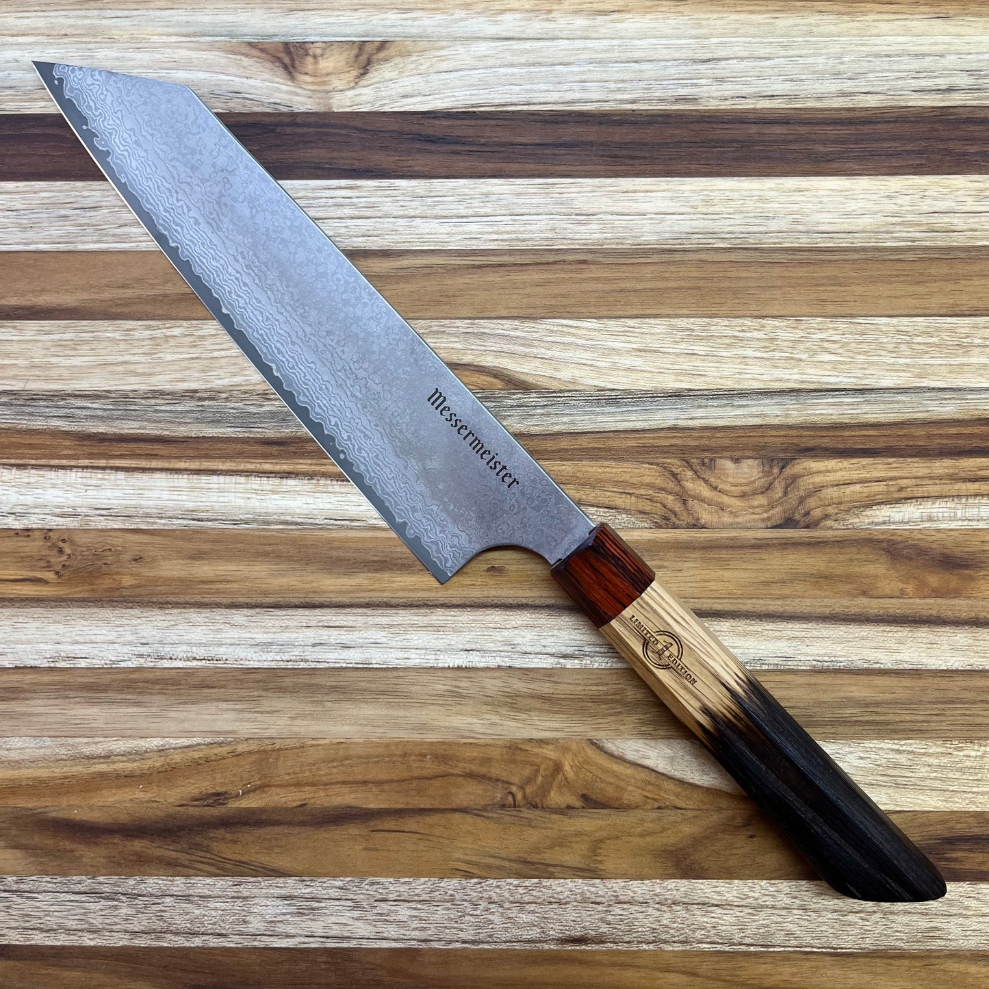 Messermeister *Limited Edition* Edward Lee Collaboration 8" Black Damascus Chef's Knife w/ K-Tip & Maker's Mark Bourbon Barrel Handle