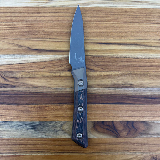 Microtech Signature Series Culinary 3.5" DLC Paring Knife w/ Bronze Titanium Bolster & Livewire Carbon Fiber Handle
