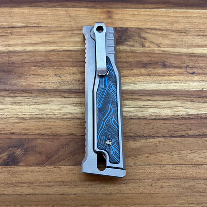 Reate EXO-M 3.25" Drop Point Gravity Knife w/ Blue & Black Handle