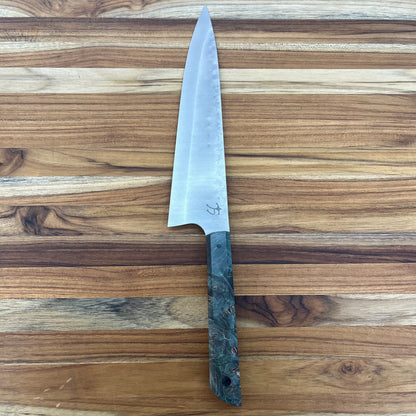 Running Man Forge Ready Series 200mm (8") Carbon Steel Chef's Knife w/ Turquoise Maple Burl Handle