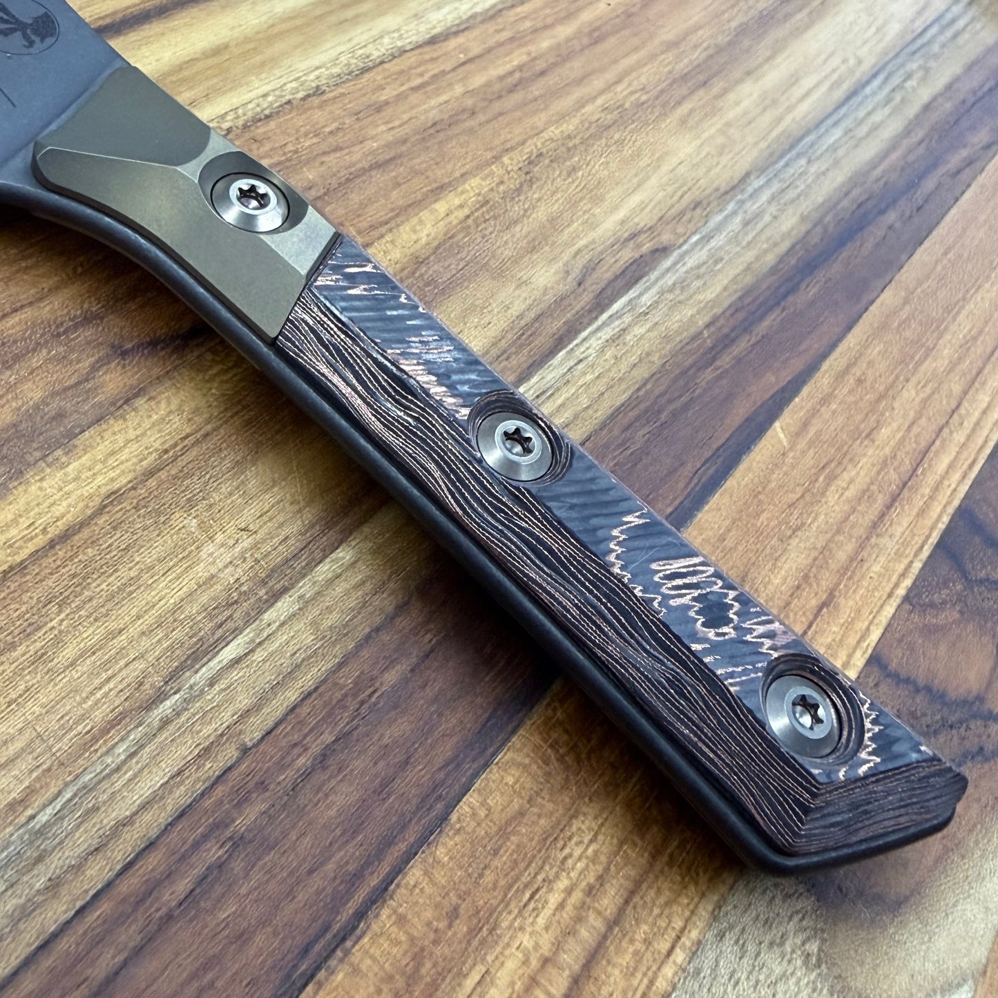 Microtech Signature Series Culinary 4.2" DLC Santoku w/ Bronze Titanium Bolster & Livewire Carbon Fiber Handle
