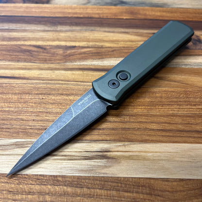 Pro-Tech Godson 3.15" Auto w/ DLC Washed Blade & Green Aluminum Handle