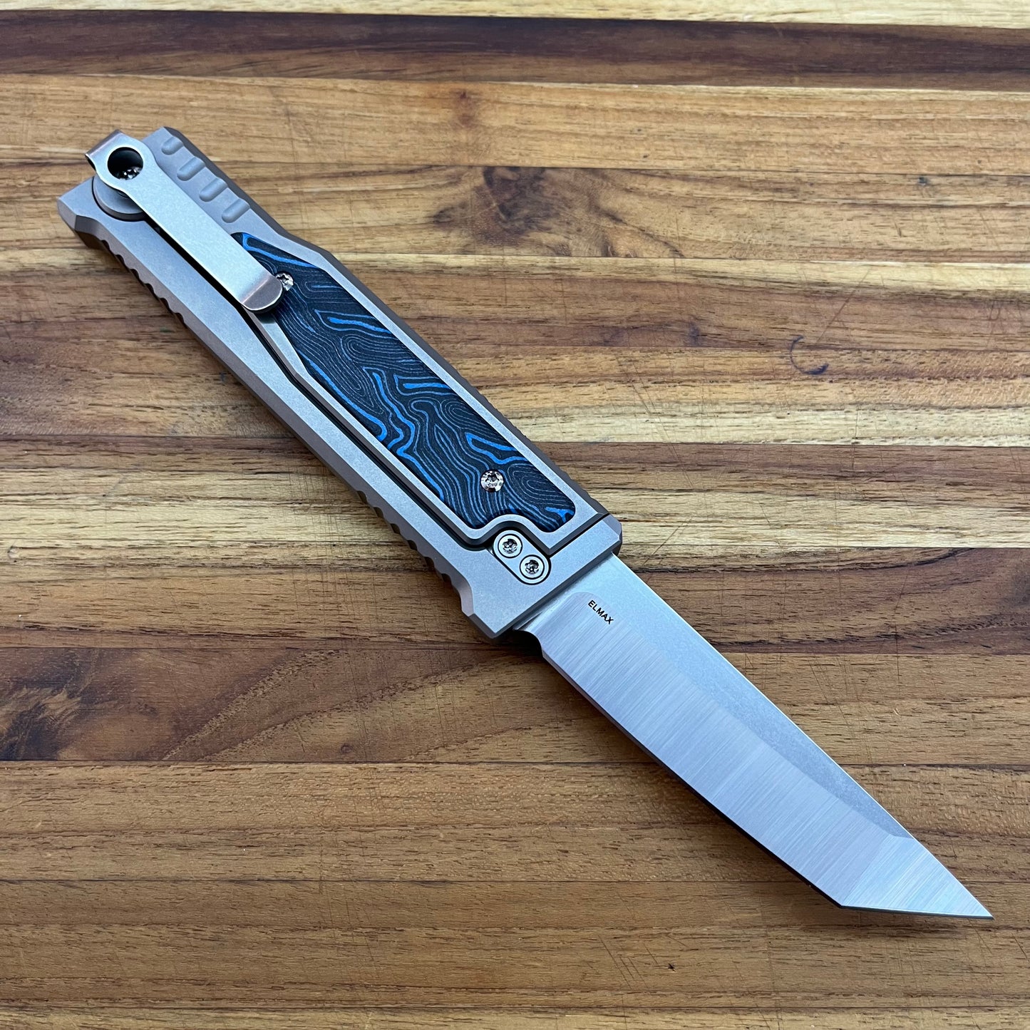 Reate EXO-M 3.25" Tanto Gravity Knife w/ Blue & Black Handle