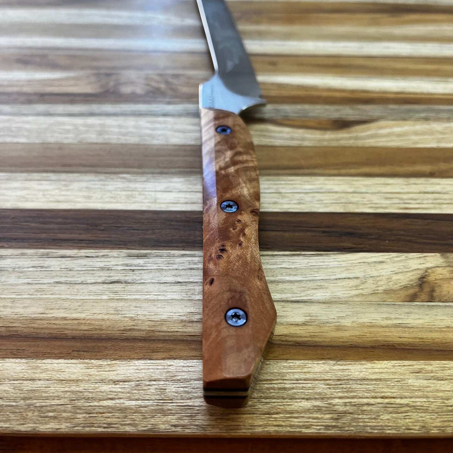 Meglio Semi-Custom 8" Satin Offset Fillet Knife w/ Lasered Hammerhead & Birdseye Maple Handle