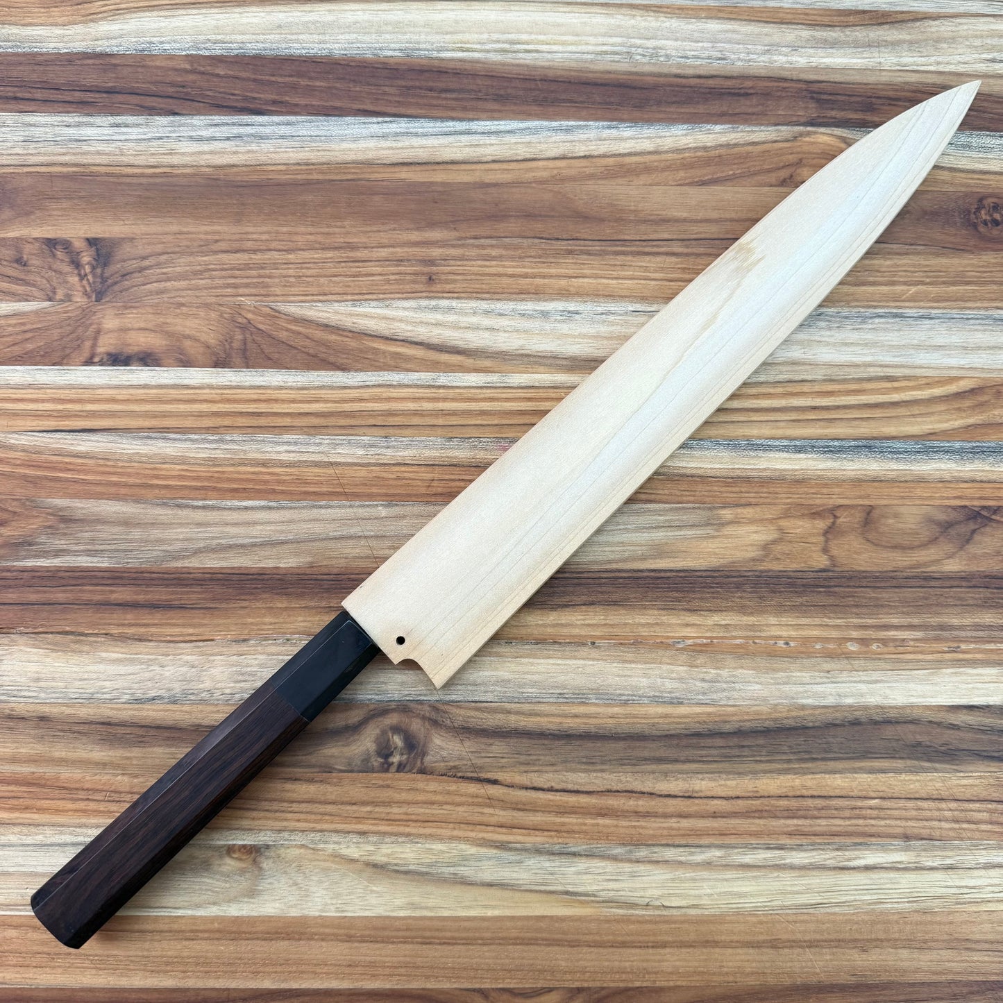 Kikuichi Kasumi Blue Damascus 270mm (10.5") Yanagi w/ Saya and Ebony Handle